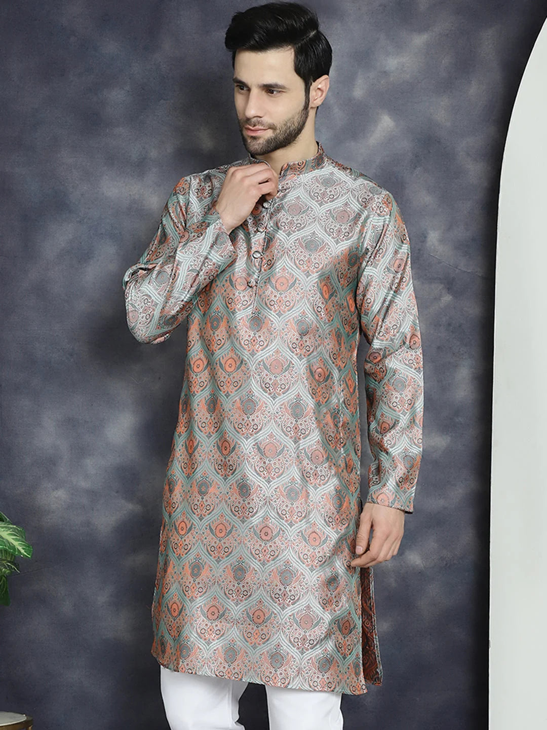 Silver Silk Kurta for Men: Straight Indian Kurta Collection
