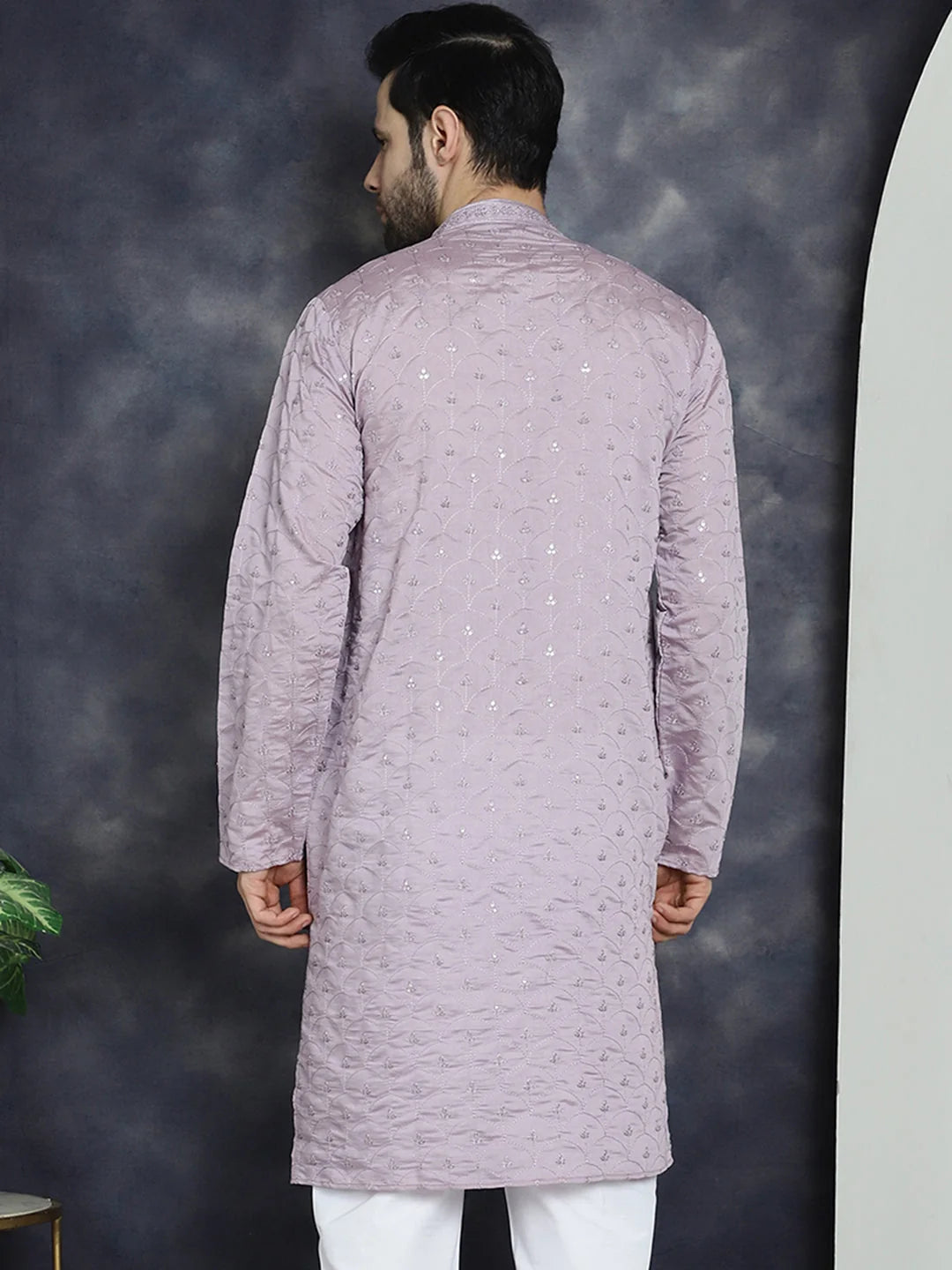 Purple Embroidered Men's Kurta: Sequins Indian Kurta Design