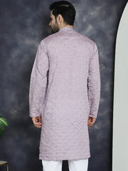 Men's Sequins Embroidered Kurtas ( KO 5044Purple )