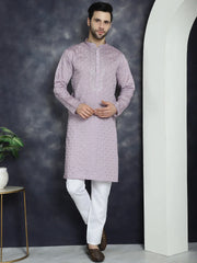 Men's Sequins Embroidered Kurtas ( KO 5044Purple )