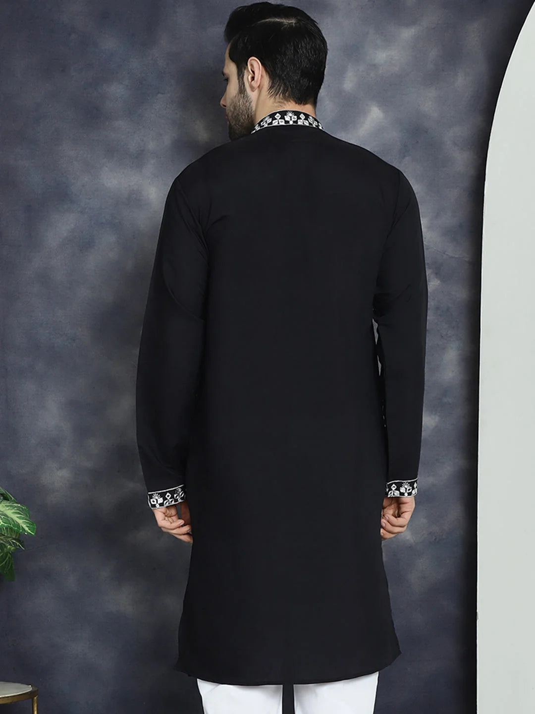 Men's Black Embroidered Cotton Indian Kurta | Shop Now!