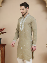 Men's Embroidered Kurtas ( KO 5045 Brown )
