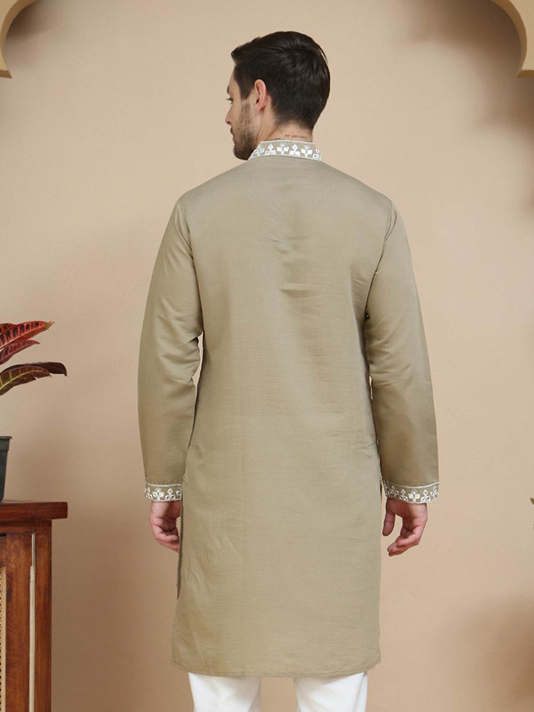 DesiQlo Men Embroidered Kurta Only - Brown - KO_5045Brown_S