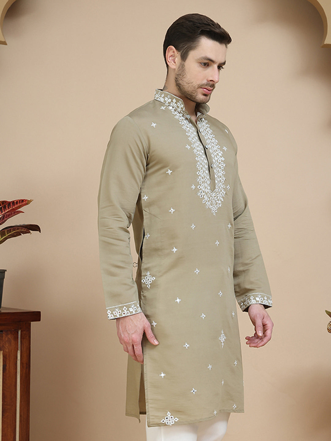 DesiQlo Men Embroidered Kurta Only - Brown - KO_5045Brown_S