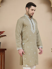 Men's Embroidered Kurtas ( KO 5045 Brown )
