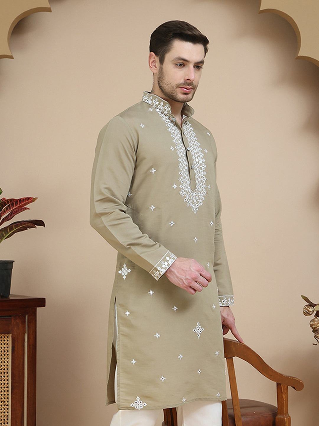 DesiQlo Men Embroidered Kurta Only - Brown - KO_5045Brown_S