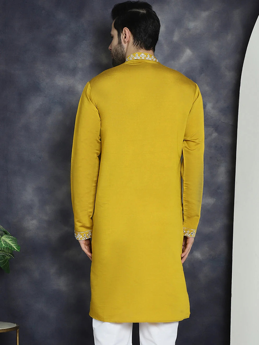 Mustard Men's Kurta: Embroidered Indian Kurta for Men