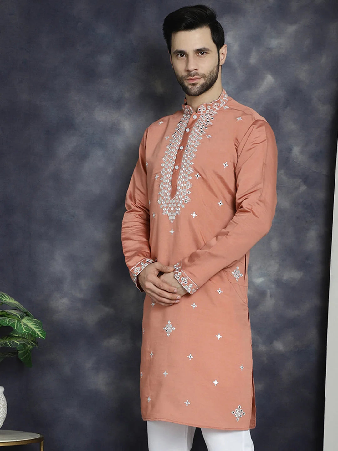 Peach Men's Kurta: Solid Indian Kurta for Men Online Now