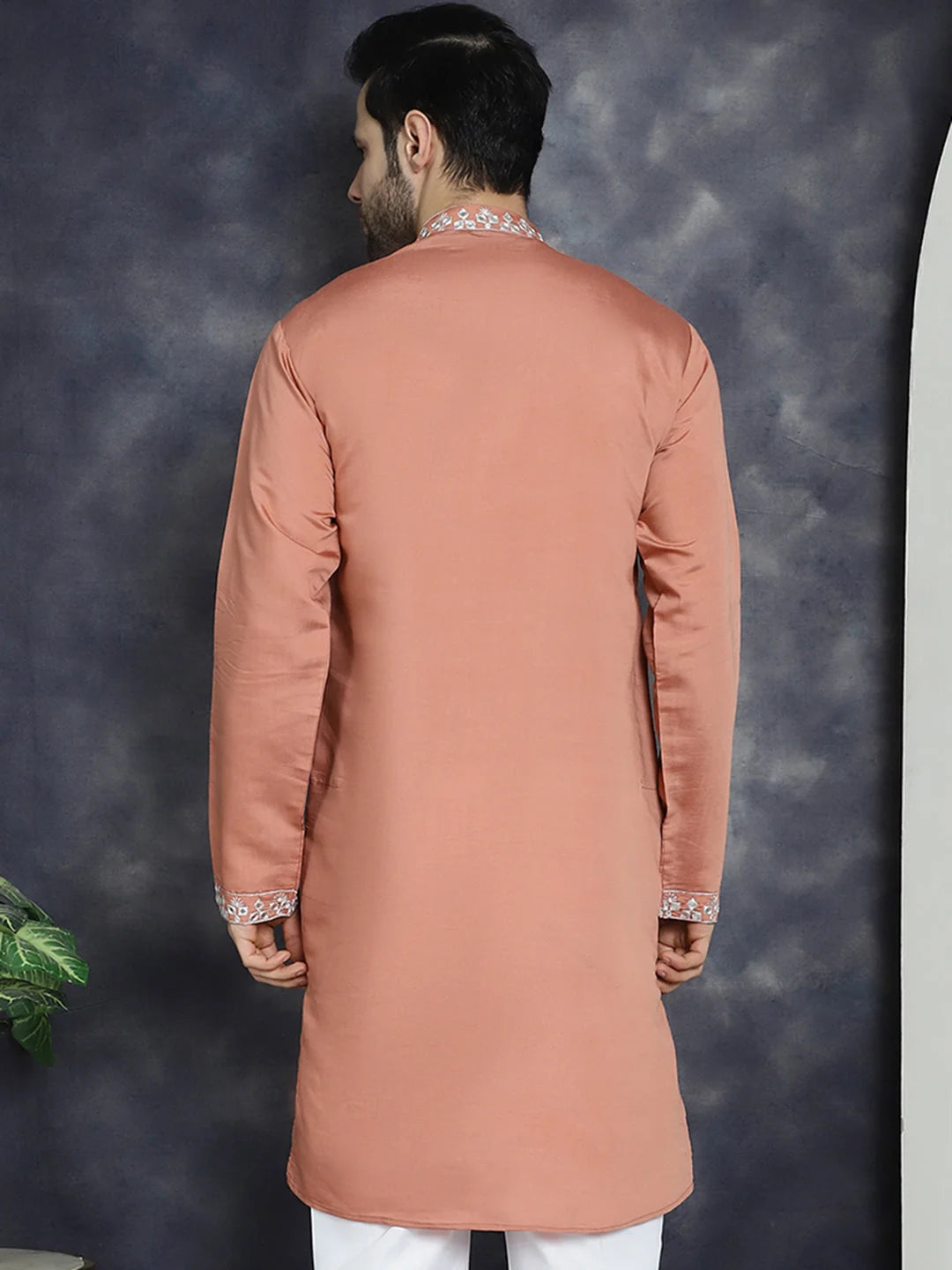 Peach Men's Kurta: Solid Indian Kurta for Men Online Now