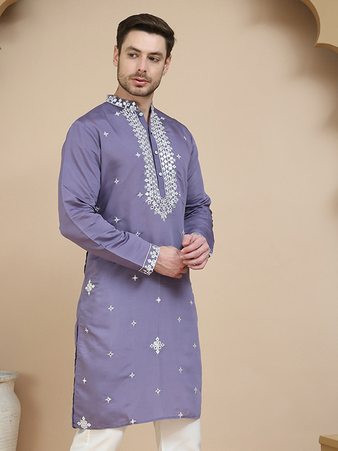 DesiQlo Men Embroidered Kurta Only - Purple - KO_5045Purple_S