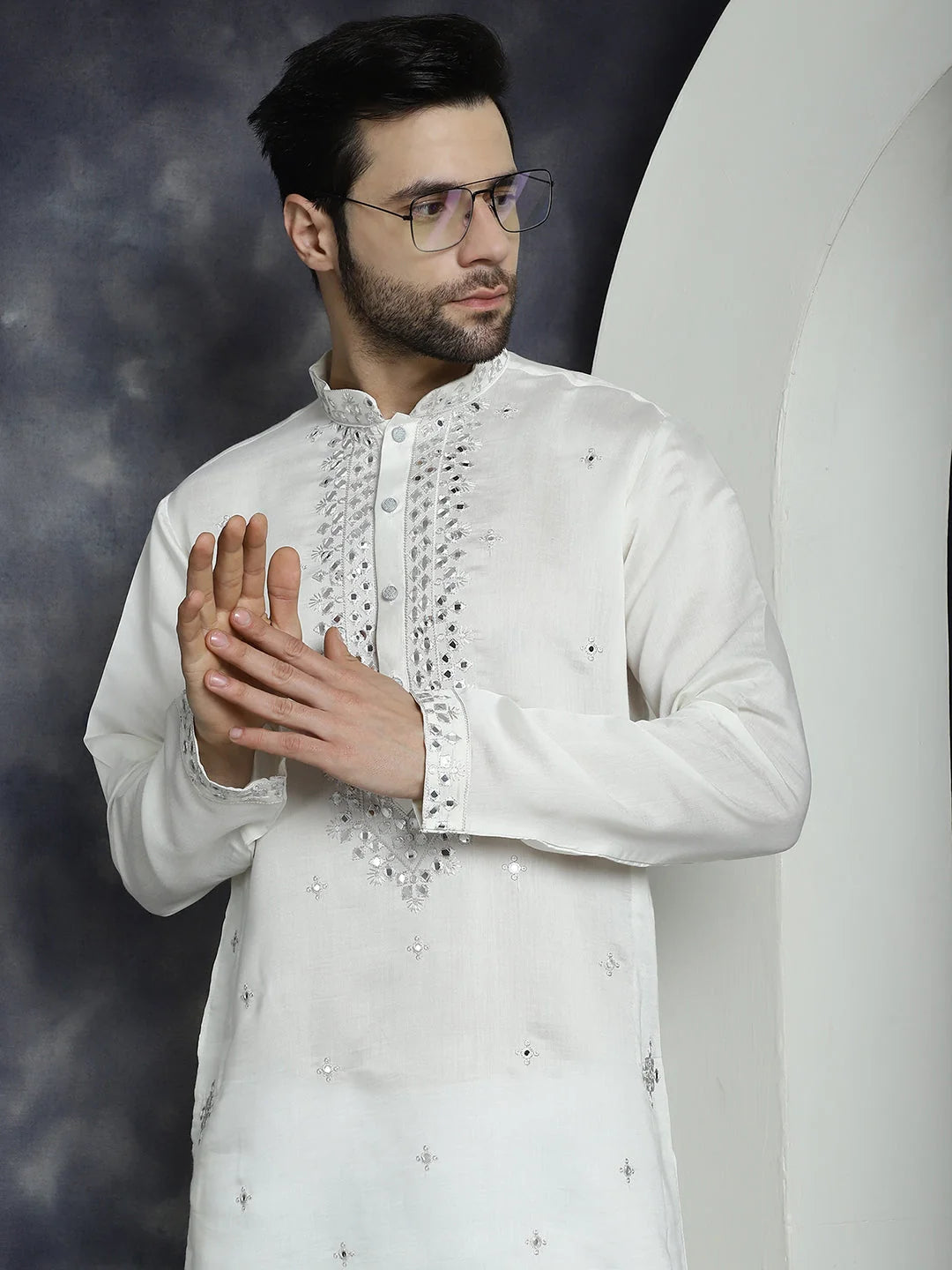 White Indian Kurta for Men: Embroidered Men's Kurta Online