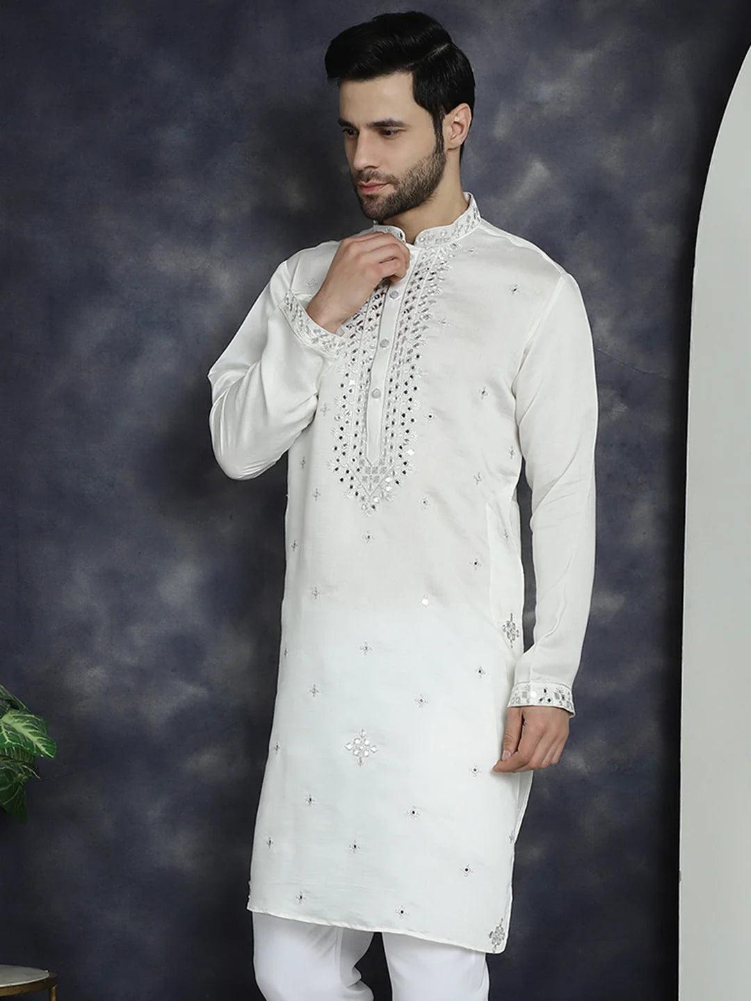 White Indian Kurta for Men: Embroidered Men's Kurta Online