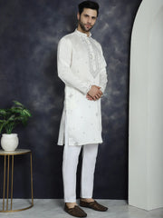 Men's Embroidered Kurtas ( KO 5045White )