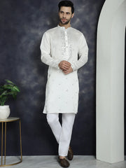 Men's Embroidered Kurtas ( KO 5045White )