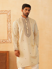 Men's Sequins Embroidered Kurtas-KO-5046Cream