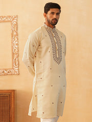 Men's Sequins Embroidered Kurtas-KO-5046Cream