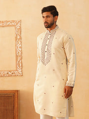 Men's Sequins Embroidered Kurtas-KO-5046Cream