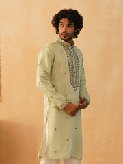 Men's Sequins Embroidered Kurtas-KO-5046Pista