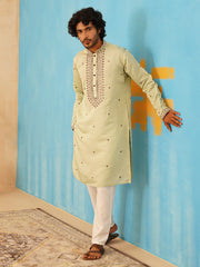 Men's Sequins Embroidered Kurtas-KO-5046Pista