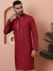 Men's Sequins Embroidered Kurtas-KO-5047Maroon