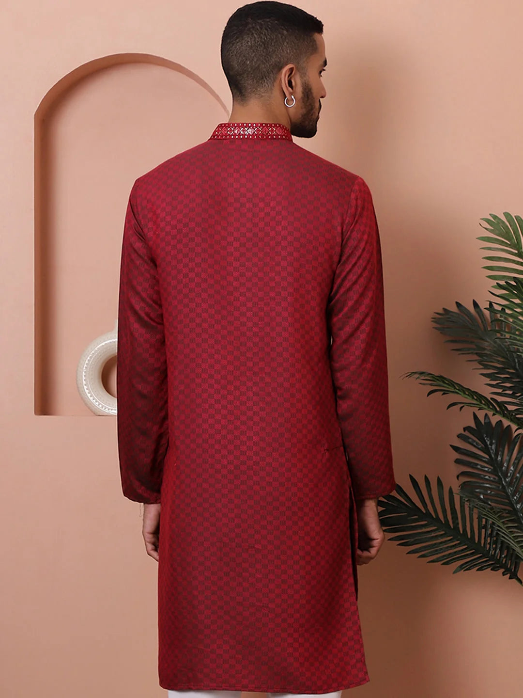 Men's Maroon Embroidered Indian Kurta | Wedding Kurta for Men