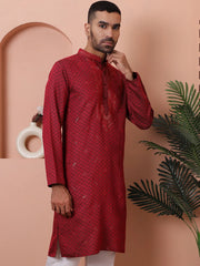 Men's Sequins Embroidered Kurtas-KO-5047Maroon