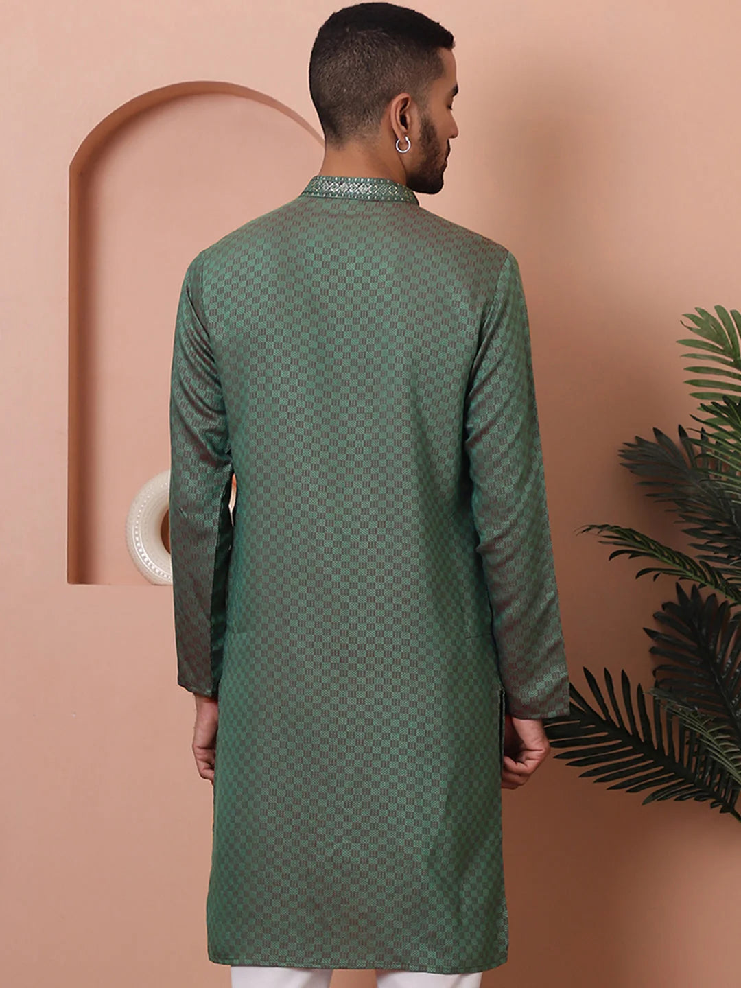 Men's Sea Green Embroidered Indian Kurta | Wedding Kurta