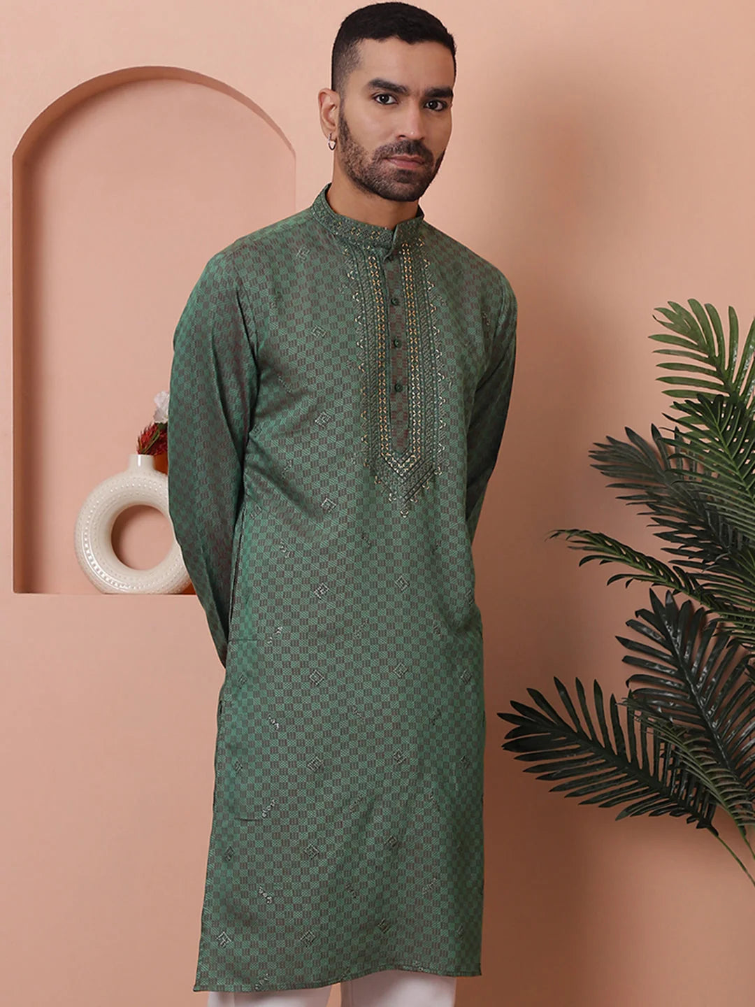 Men's Sea Green Embroidered Indian Kurta | Wedding Kurta