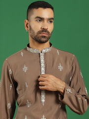 Men's Embroidered Kurtas-KO-5048Brown