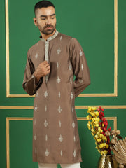 Men's Embroidered Kurtas-KO-5048Brown