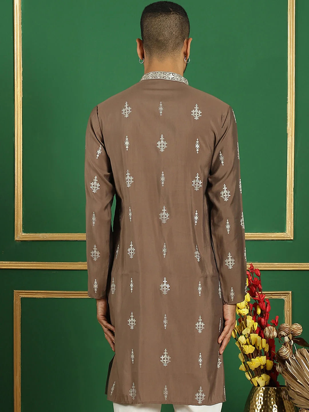 Brown Men's Kurta: Silk Cotton Indian Kurta for Men