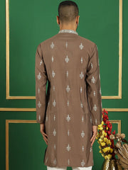 Men's Embroidered Kurtas-KO-5048Brown