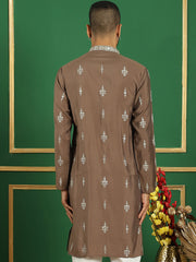 Men's Embroidered Kurtas-KO-5048Brown