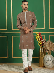 Men's Embroidered Kurtas-KO-5048Brown