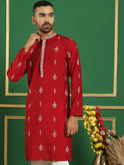 Men's Embroidered Kurtas-KO-5048Maroon