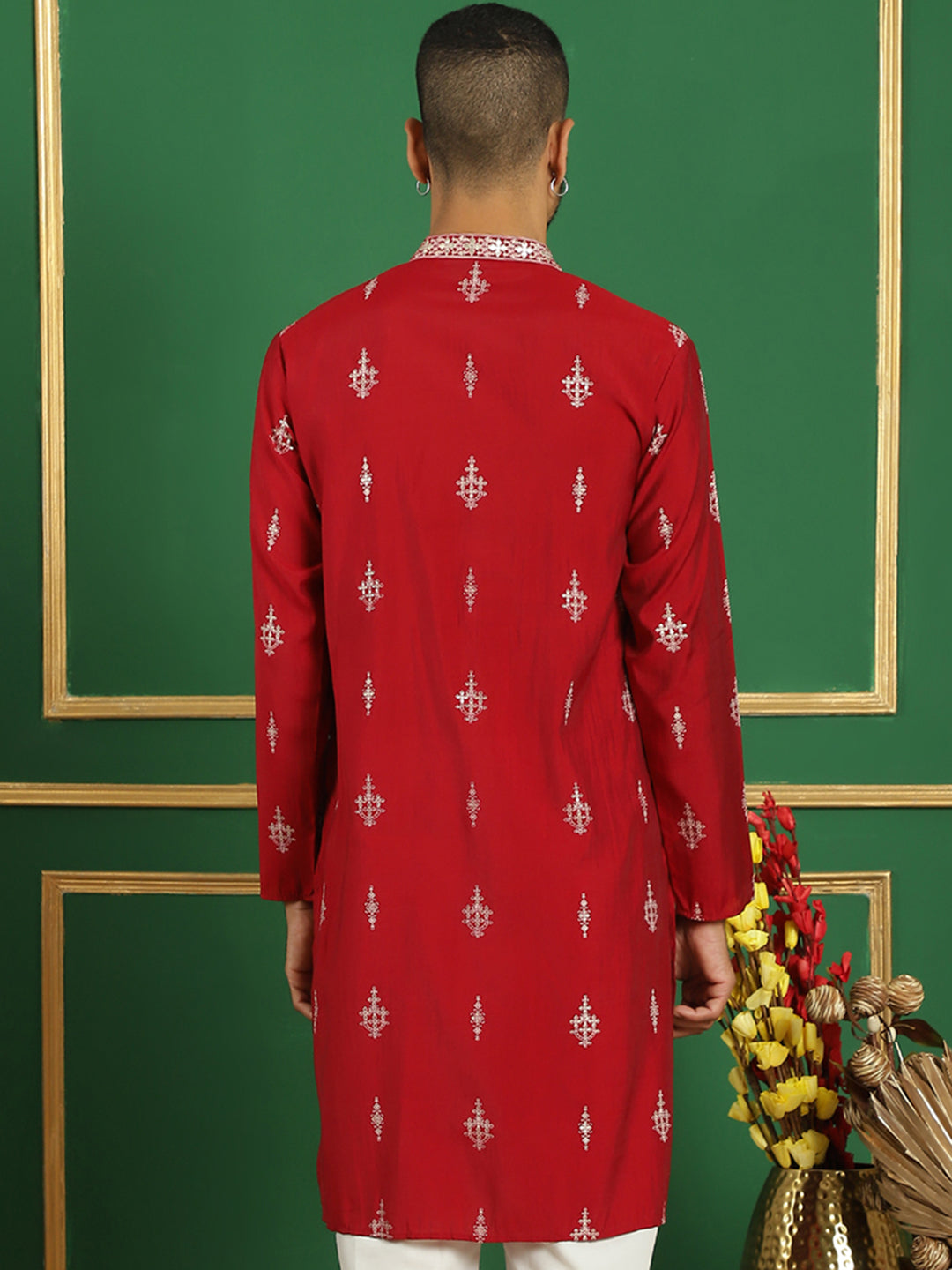 Maroon Men's Kurta: Silk Cotton Indian Kurta for Men