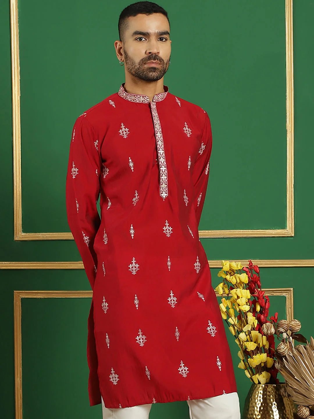 Maroon Men's Kurta: Silk Cotton Indian Kurta for Men