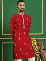 Men's Embroidered Kurtas-KO-5048Maroon