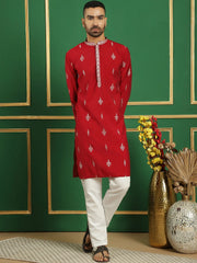 Men's Embroidered Kurtas-KO-5048Maroon