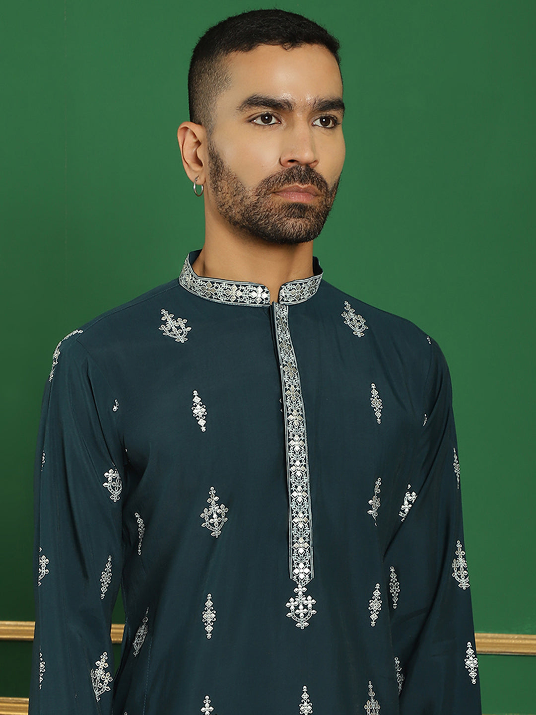 Men's Geometric Printed Kurtas-KO-5048Teal