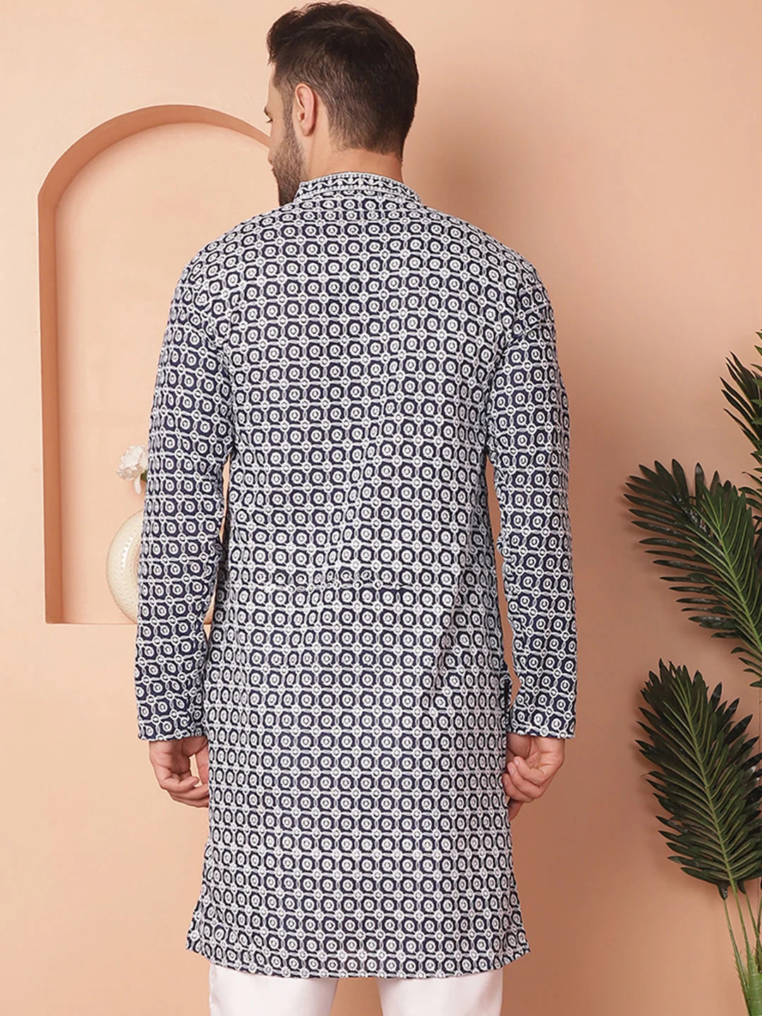 Navy Chikankari Indian Kurta for Men | Cotton Mens Kurta