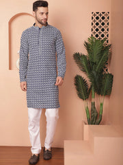 Chikankari Pure Cotton Kurtas-KO-5049Navy
