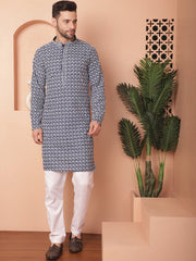 Chikankari Pure Cotton Kurtas-KO-5049Navy