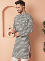 Chikankari Pure Cotton Kurtas-KO-5049Olive