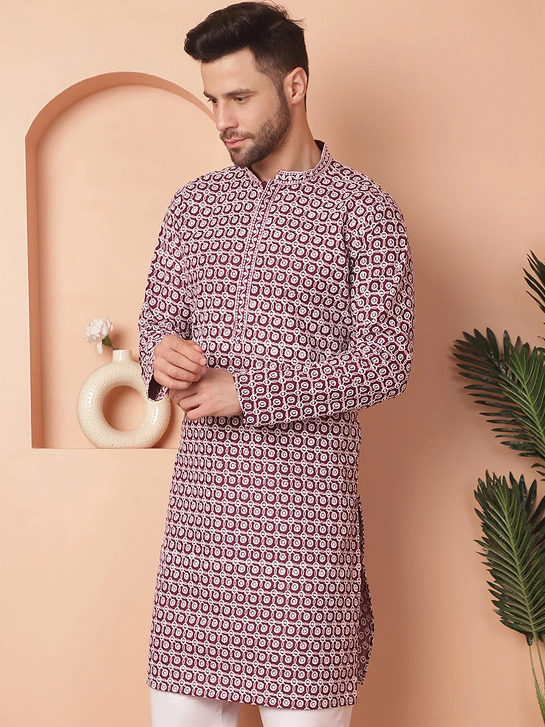 Purple Chikankari Indian Kurta for Men | Pure Cotton Mens Kurta