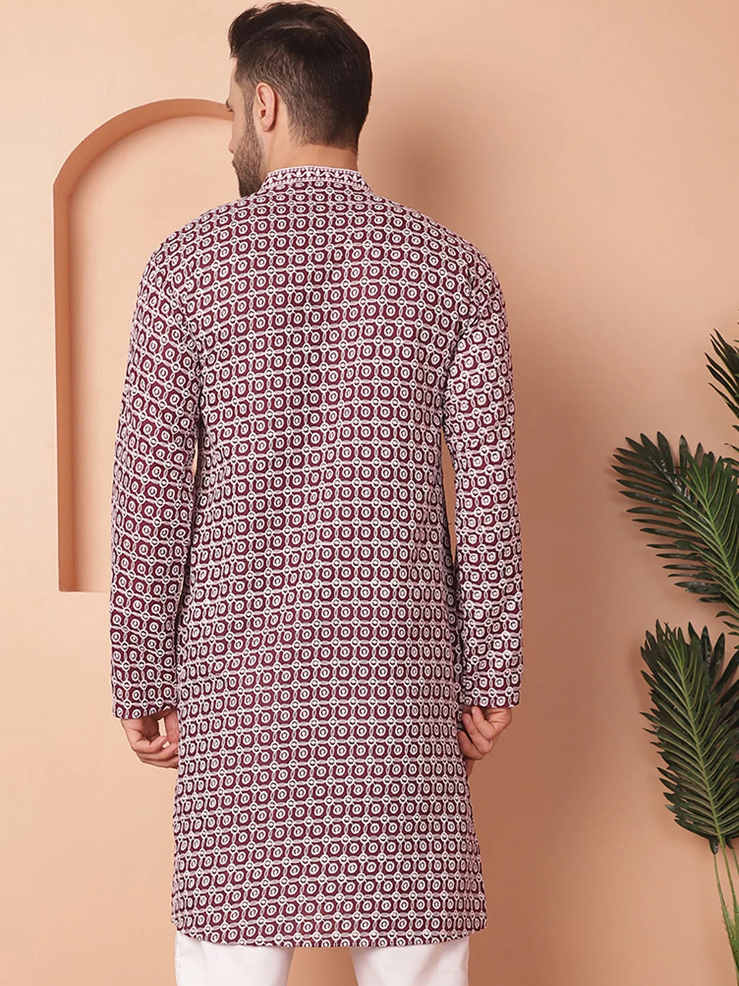 Purple Chikankari Indian Kurta for Men | Pure Cotton Mens Kurta