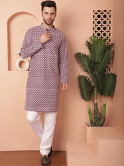 Chikankari Pure Cotton Kurtas-KO-5049Purple