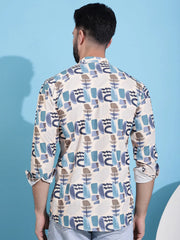 Men Printed Corduroy Short Kurta-KO-5050Beige