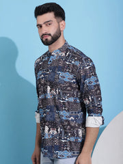 Men Printed Corduroy Short Kurta-KO-5050Black