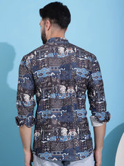 Men Printed Corduroy Short Kurta-KO-5050Black